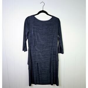 Tahari Authur S Levine Gray Tiered Shift Dress Size 12 3/4 Sleeve Business Wear
